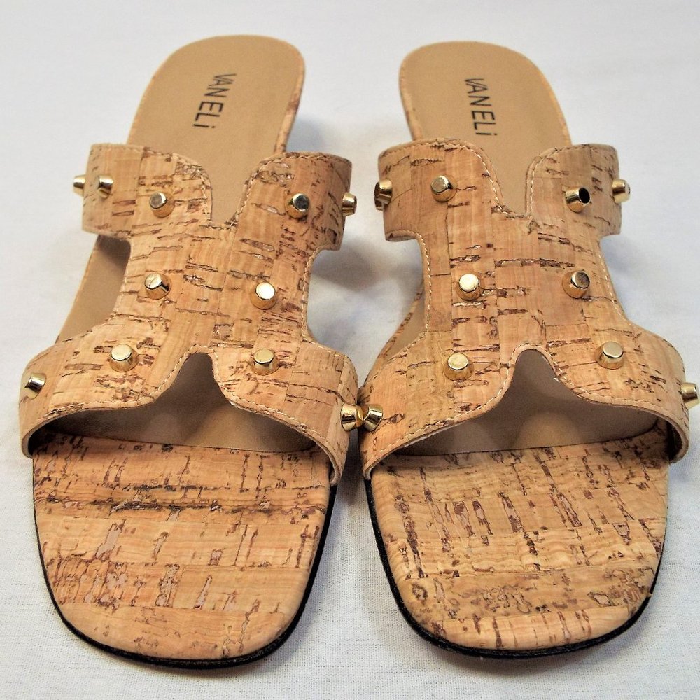 Vaneli Like New Cork Slide Sandal Slip-On With Gold Hardware Sz